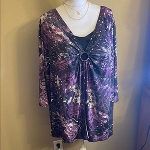 Essentials Black and Purple Patterned Tunic